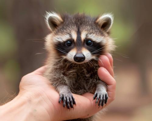 adorable baby raccoon being held