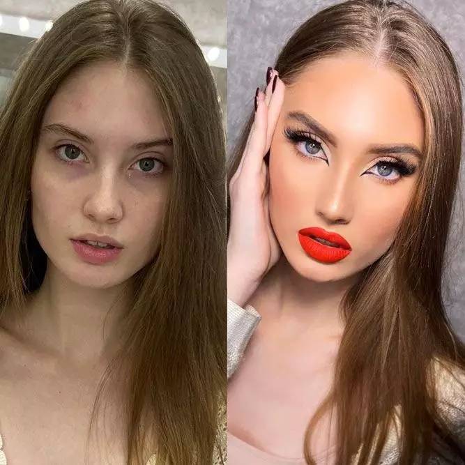 before and after makeup bold red lips new style 1